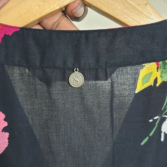 Soft Surrounding Pleated Dark Floral Lightweight Tunic Blouse Size S Casual - Picture 13 of 13